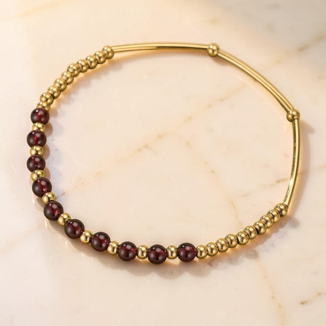 ATELIER-TIBET – Bracelet Grenat – Rayonnement Solaire, Plaqué Or 18K