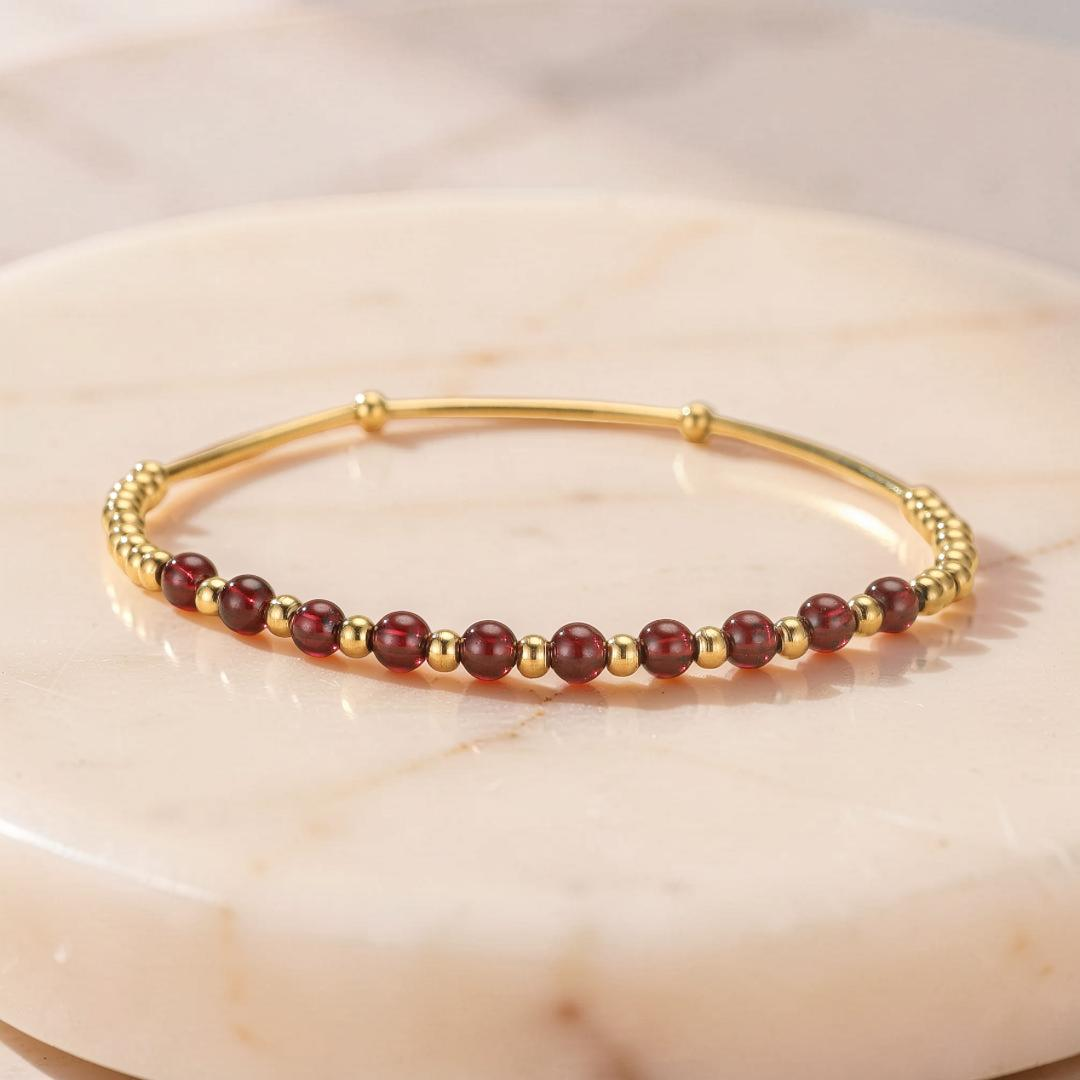 ATELIER-TIBET – Bracelet Grenat – Rayonnement Solaire, Plaqué Or 18K