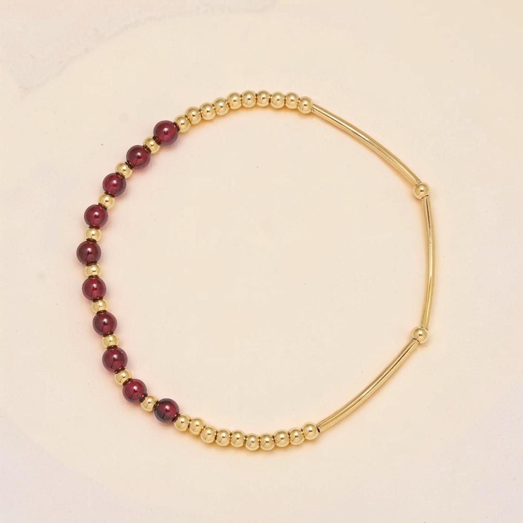 ATELIER-TIBET – Bracelet Grenat – Rayonnement Solaire, Plaqué Or 18K