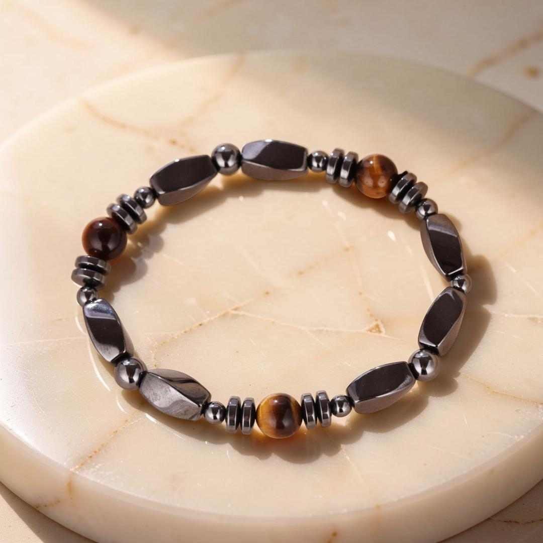 ATELIER-TIBET – Bracelet Homme Hématite et Œil de Tigre – Force Sauvage
