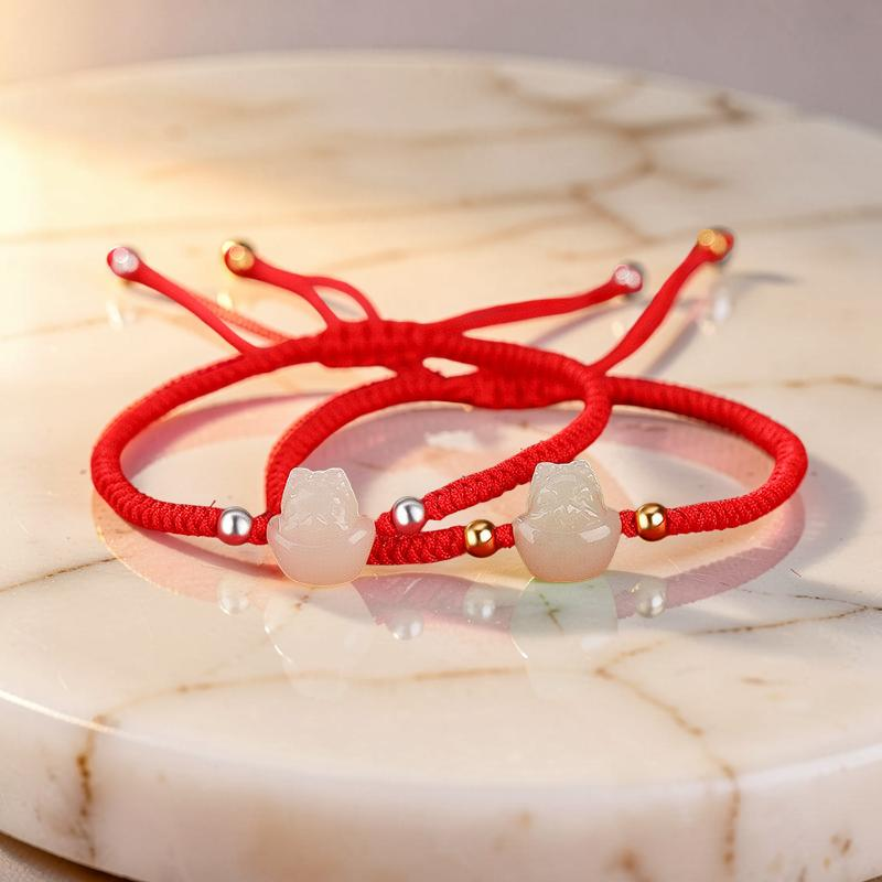 ATELIER-TIBET – Bracelet Jade – Bébé Dragon, Fil Rouge