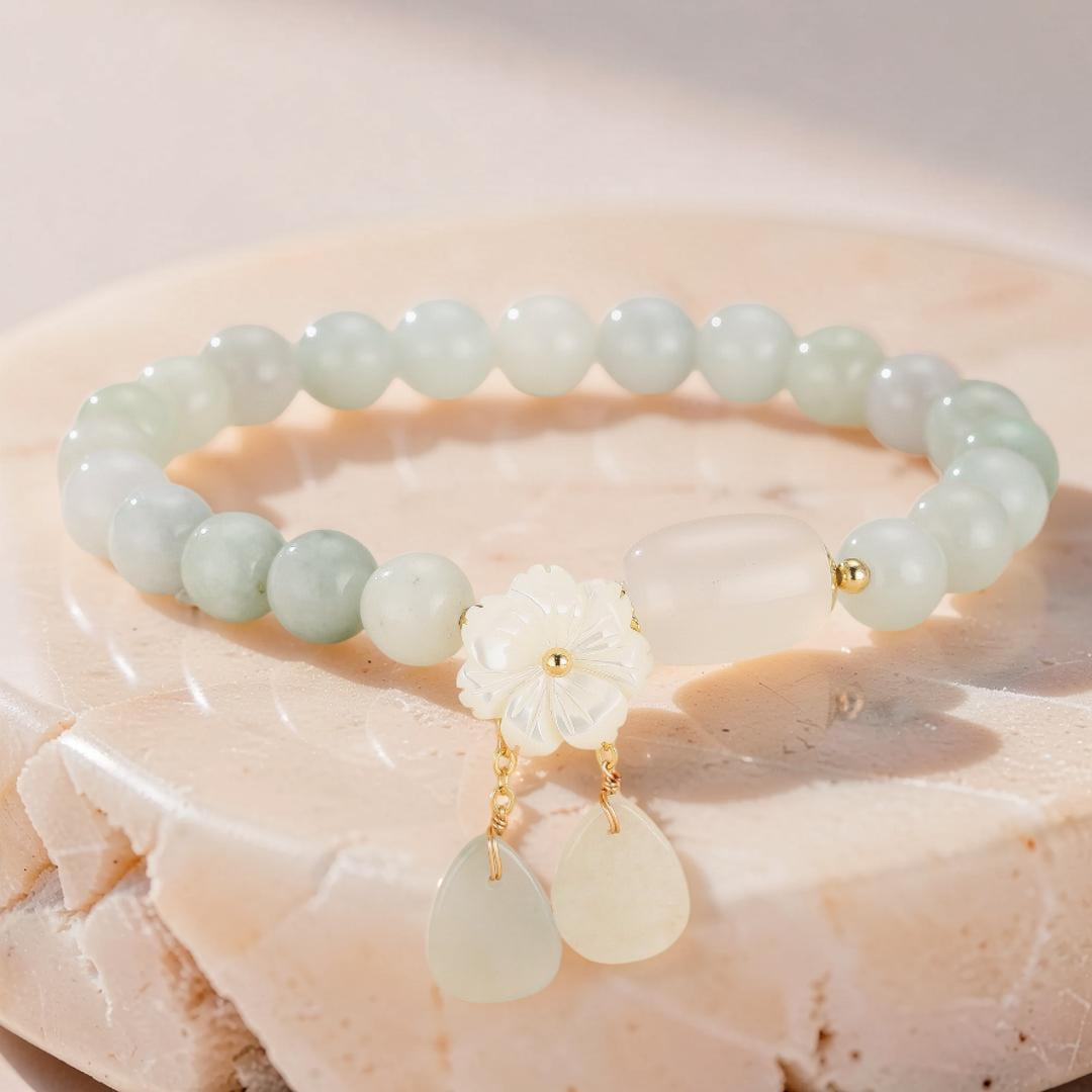 ATELIER-TIBET – Bracelet Jade Blanc et Agate – Porte Bonheur