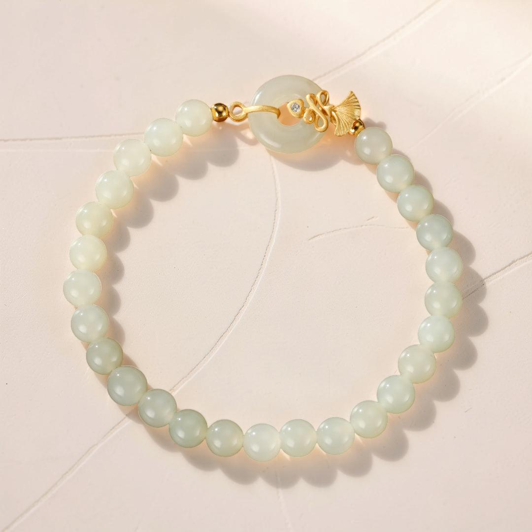 ATELIER-TIBET – Bracelet Jade Blanc – Grâce d'Œillet, Argent Plaqué Or