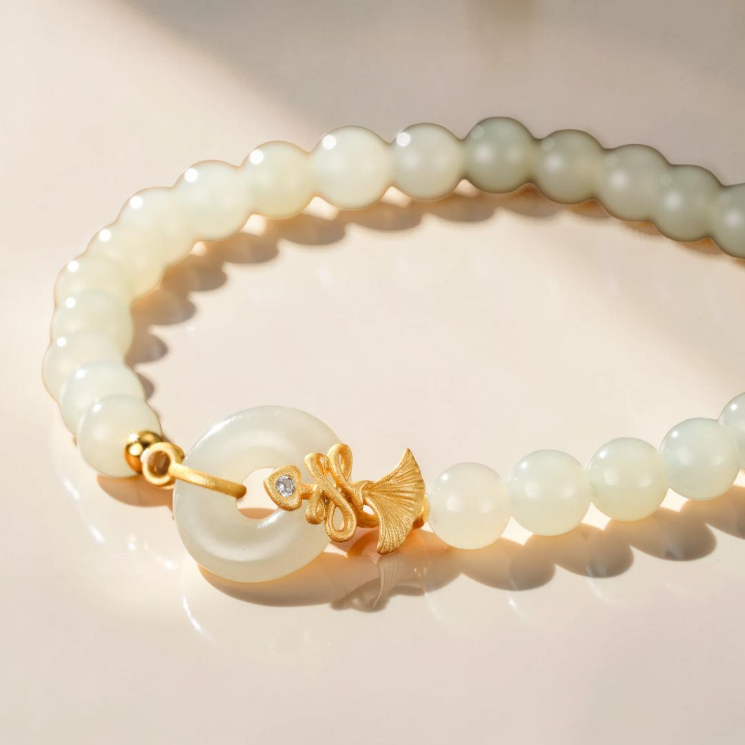 ATELIER-TIBET – Bracelet Jade Blanc – Grâce d'Œillet, Argent Plaqué Or