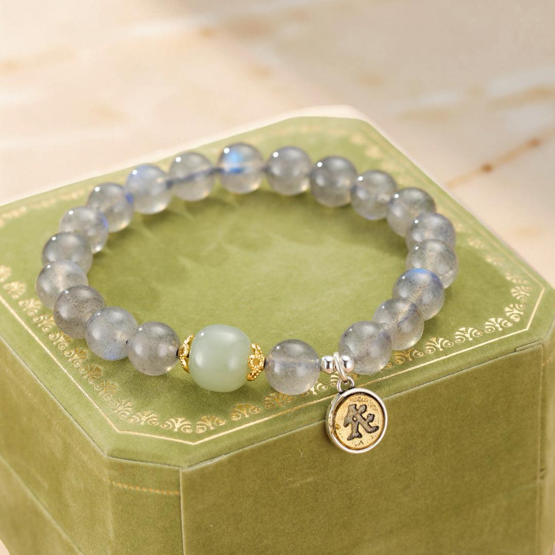 ATELIER-TIBET – Bracelet Jade et Labradorite Cheval/Coq – Protection Céleste