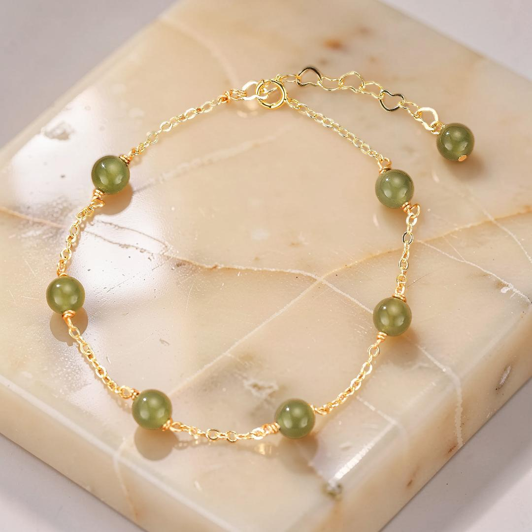 ATELIER-TIBET – Bracelet Jade – Harmonie Dorée, Argent Plaqué Or 14K