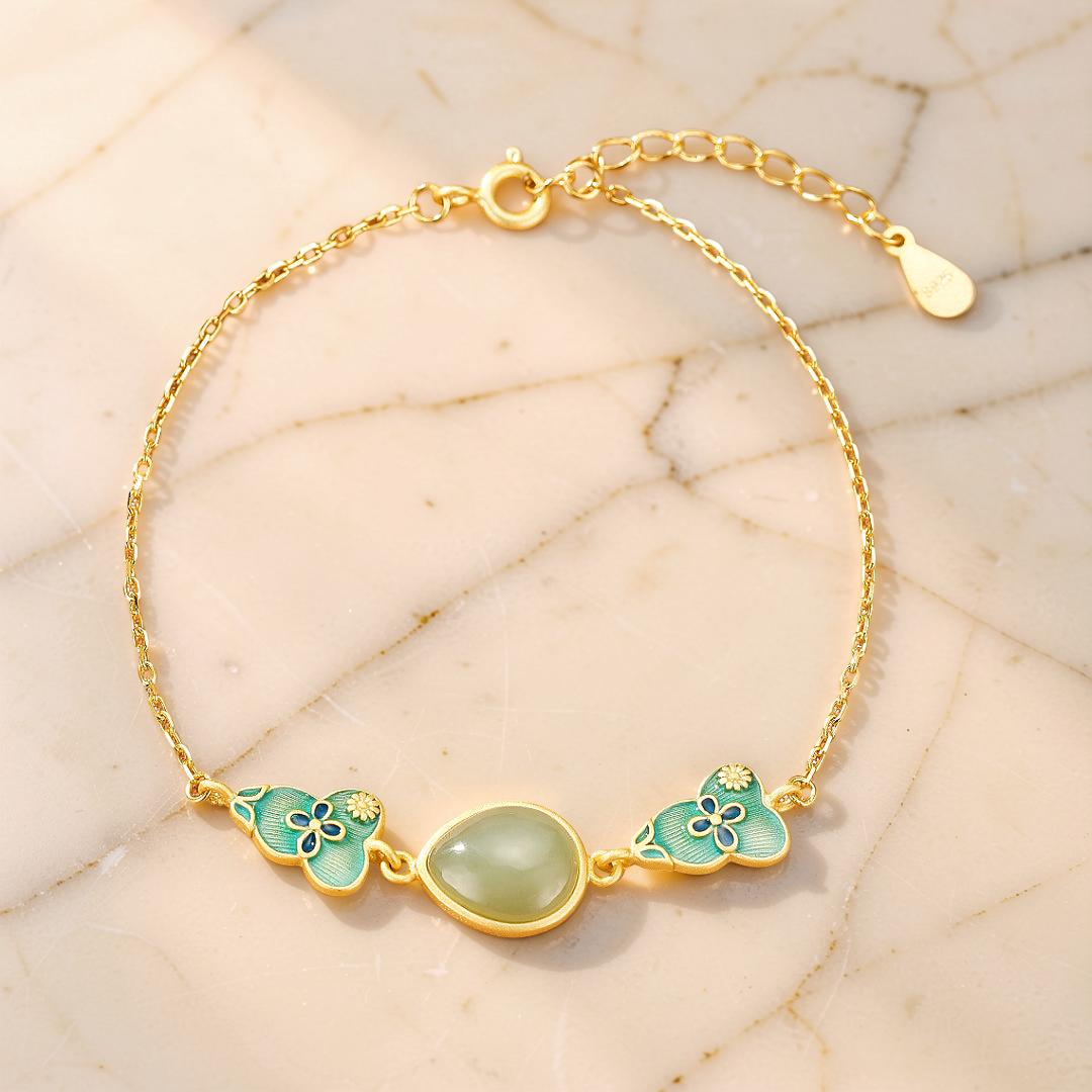 ATELIER-TIBET – Bracelet Jade – Goutte de Chance, Argent Plaqué Or