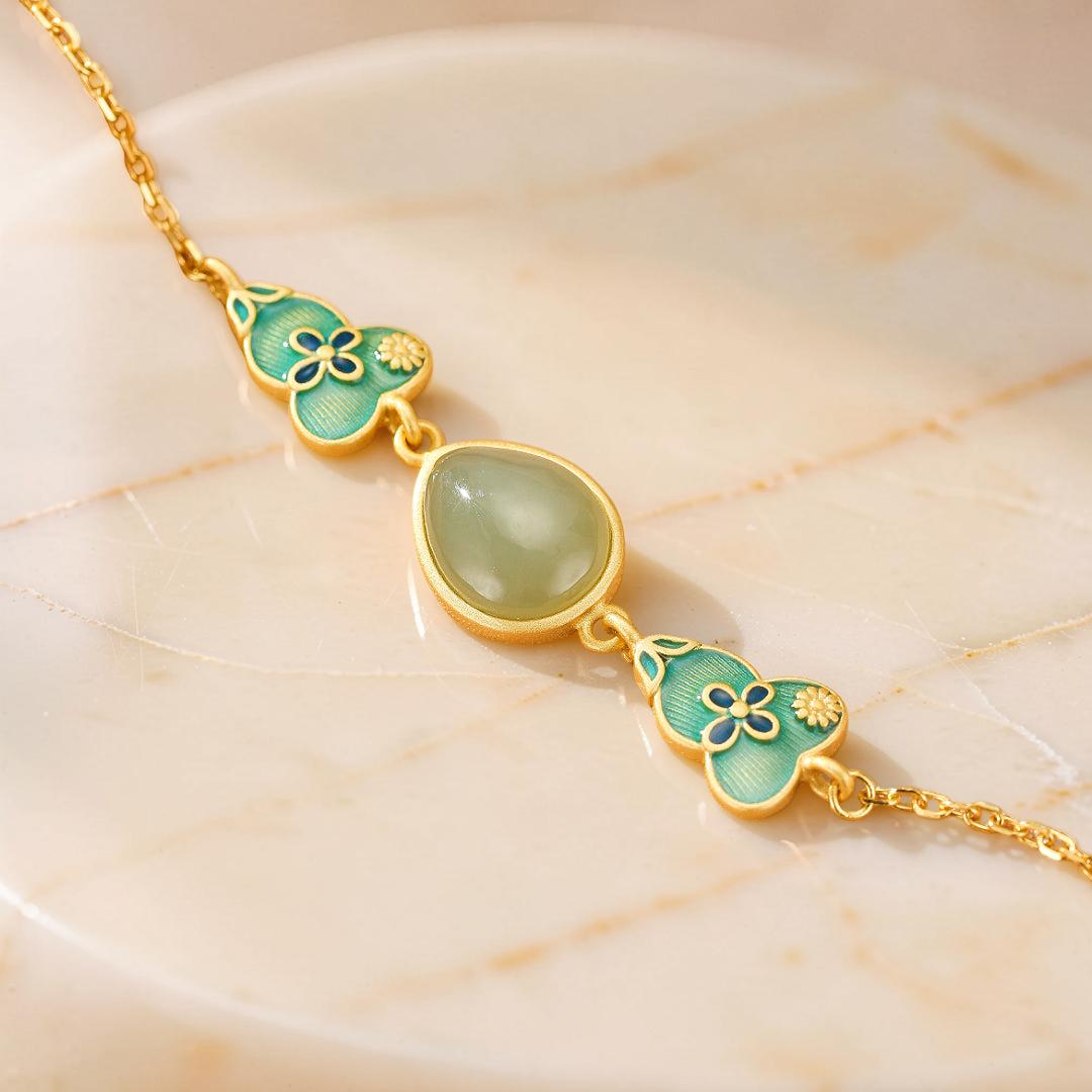 ATELIER-TIBET – Bracelet Jade – Goutte de Chance, Argent Plaqué Or