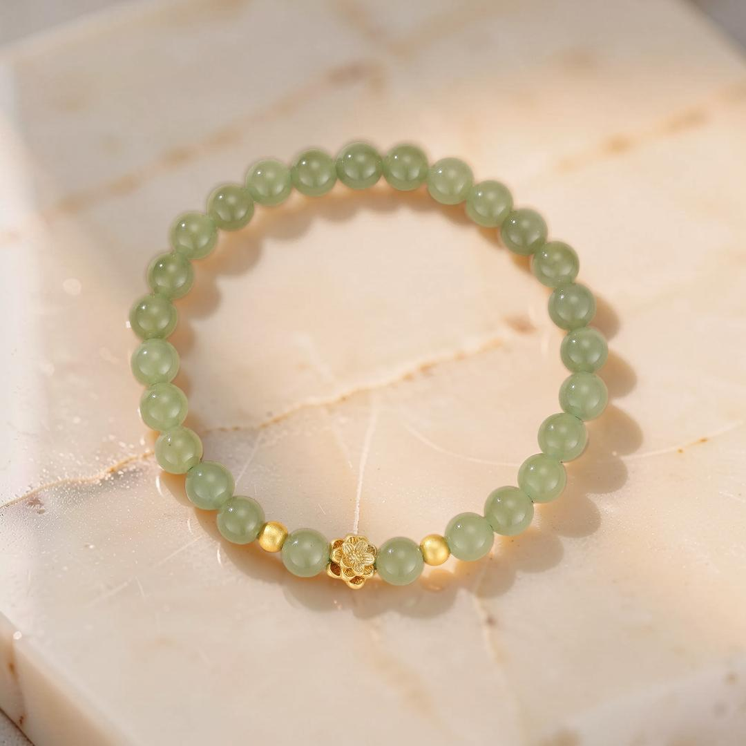 ATELIER-TIBET – Bracelet Jade Lotus – Réussite, Plaqué Or