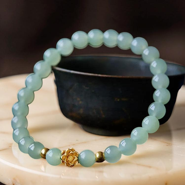 ATELIER-TIBET – Bracelet Jade Lotus – Réussite, Plaqué Or