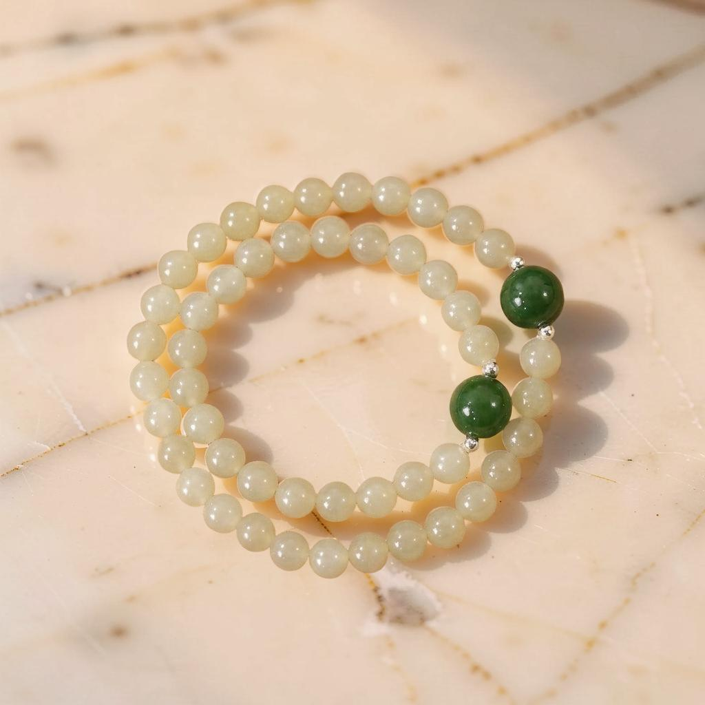 ATELIER-TIBET – Bracelet Jade Néphrite – Douce Connexion, Argent