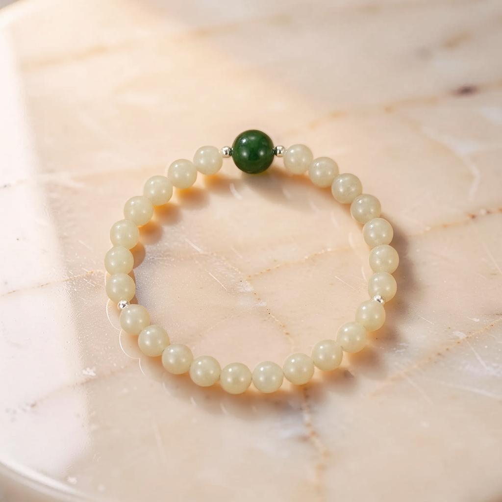 ATELIER-TIBET – Bracelet Jade Néphrite – Douce Connexion, Argent