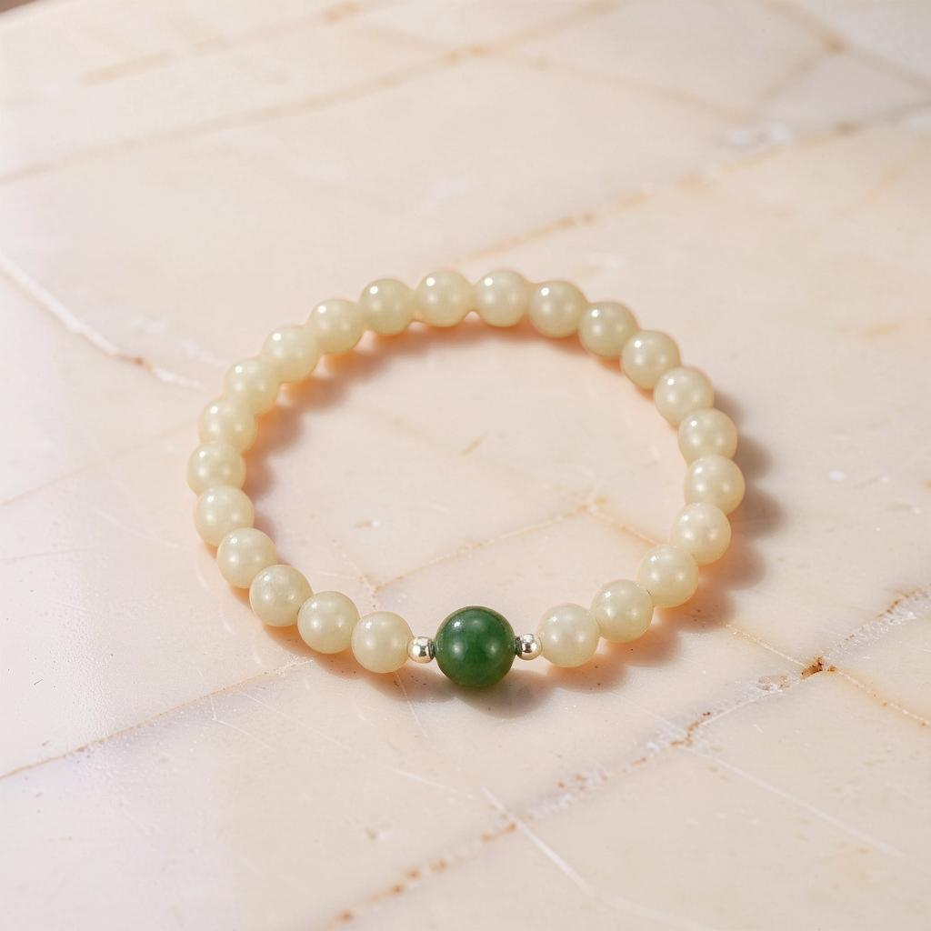 ATELIER-TIBET – Bracelet Jade Néphrite – Douce Connexion, Argent