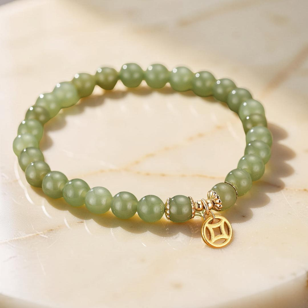 ATELIER-TIBET – Bracelet Jade – Paix Intérieure, Argent Plaqué Or 14K