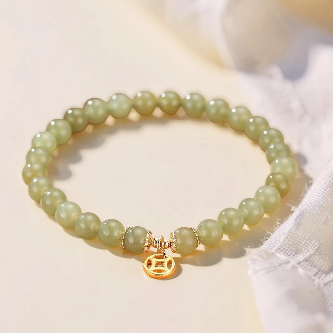 ATELIER-TIBET – Bracelet Jade – Paix Intérieure, Argent Plaqué Or 14K