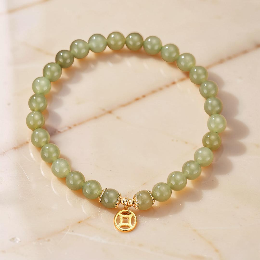 ATELIER-TIBET – Bracelet Jade – Paix Intérieure, Argent Plaqué Or 14K