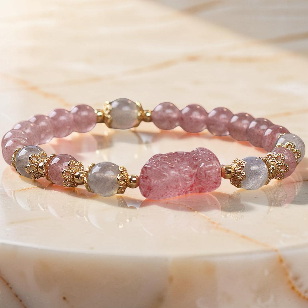 ATELIER-TIBET – Bracelet Labradorite et Quartz Fraise – Protection PiXiu
