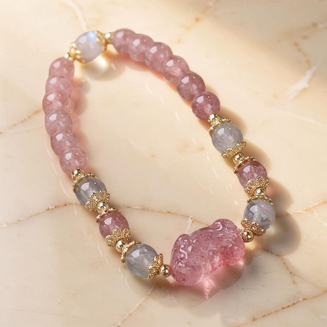 ATELIER-TIBET – Bracelet Labradorite et Quartz Fraise – Protection PiXiu
