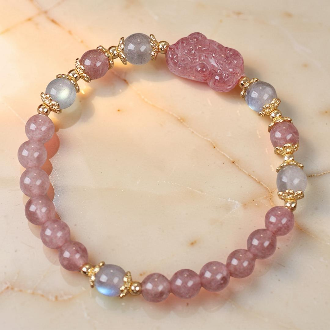 ATELIER-TIBET – Bracelet Labradorite et Quartz Fraise – Protection PiXiu