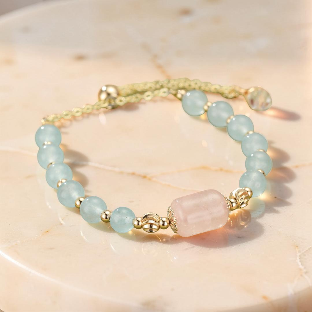 ATELIER-TIBET – Bracelet Aigue-marine et Quartz Rose – Douceur Éthérée