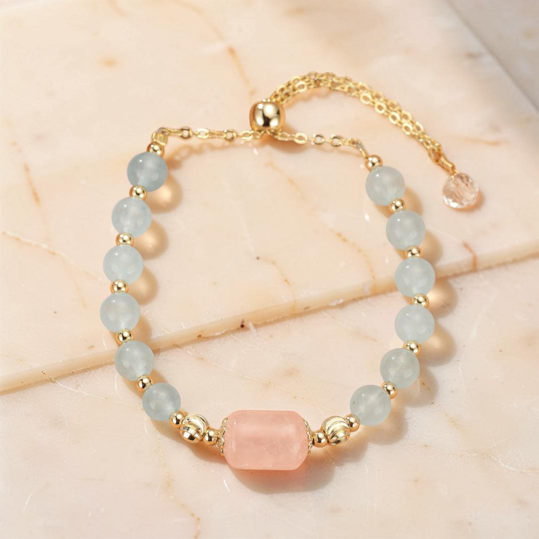 ATELIER-TIBET – Bracelet Aigue-marine et Quartz Rose – Douceur Éthérée