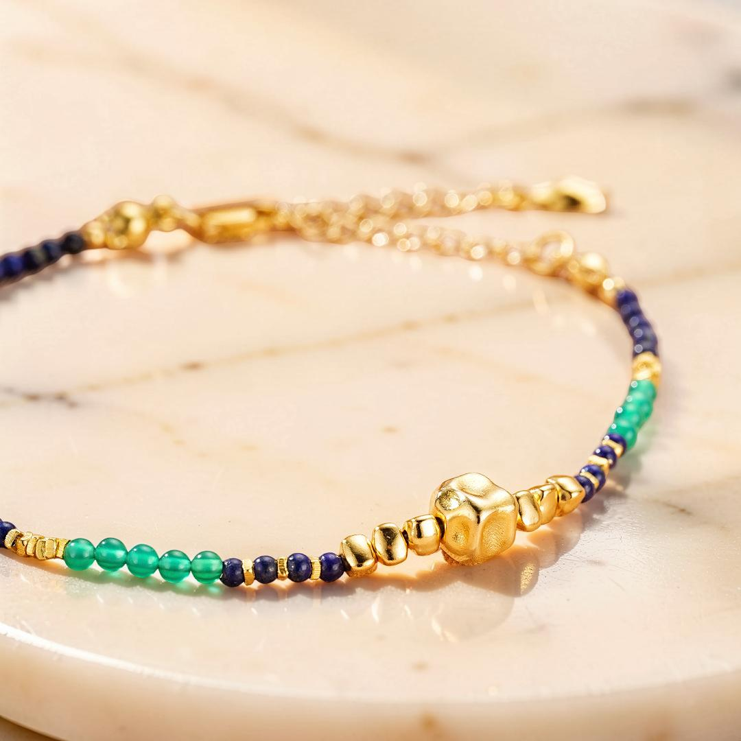 ATELIER-TIBET – Bracelet Lapis-Lazuli – Main Protectrice, Argent Plaqué Or