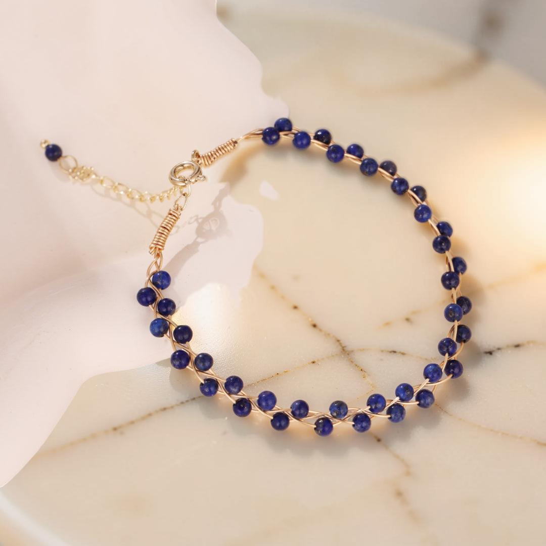 ATELIER-TIBET – Bracelet Lapis Lazuli – Vague Céleste, Plaqué Or