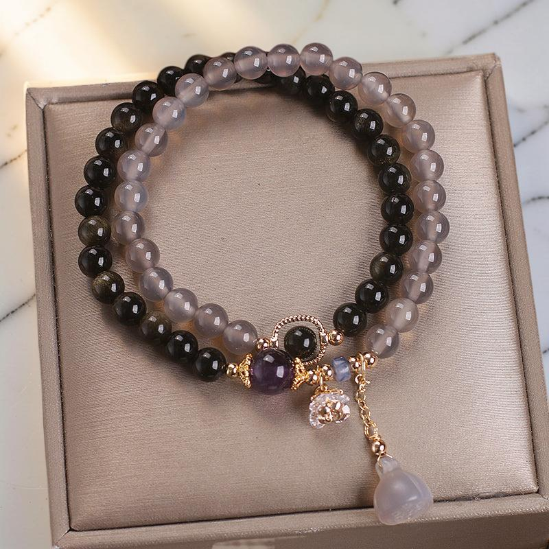 ATELIER-TIBET – Bracelet Lotus Agate et Obsidienne – Paix Intérieure