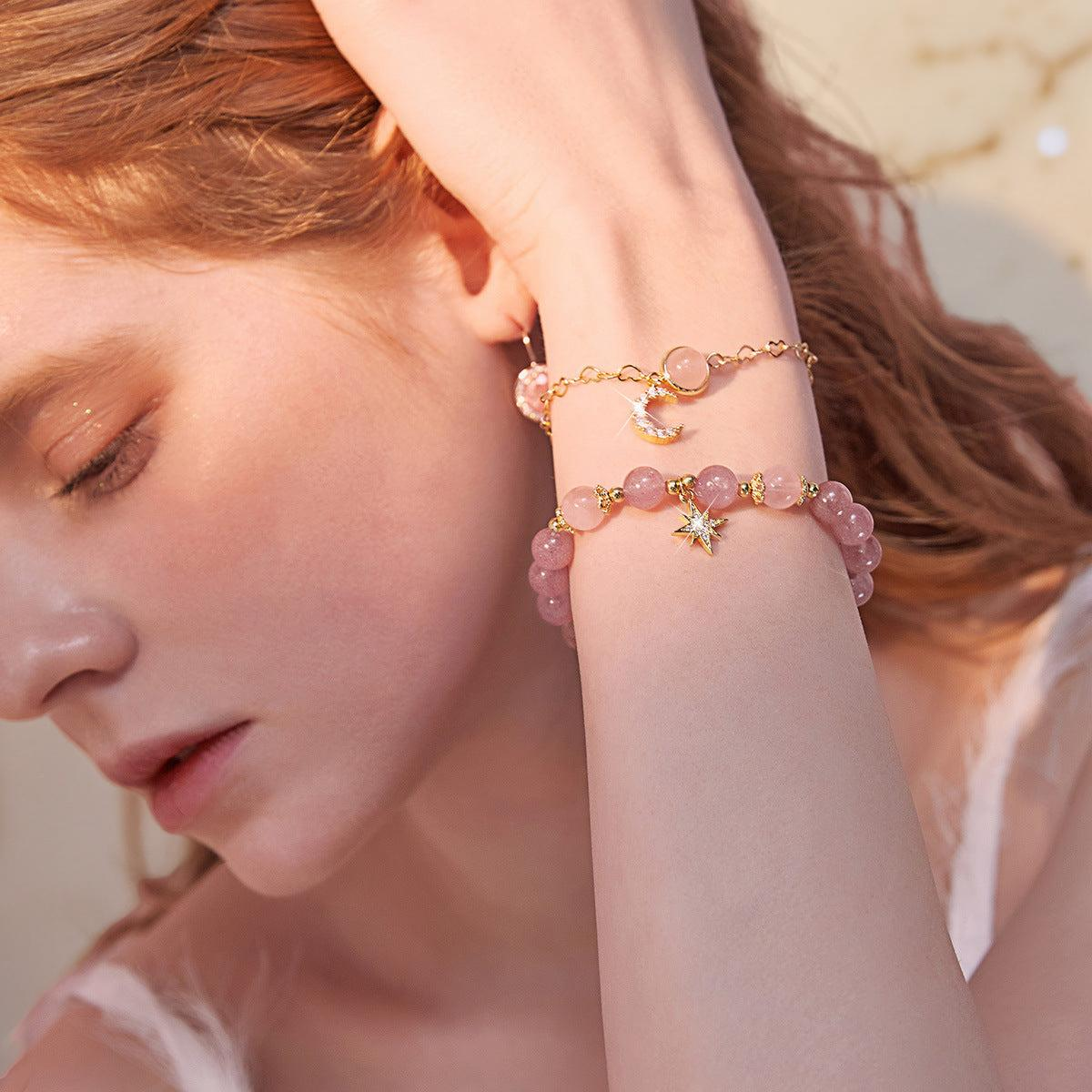ATELIER-TIBET – Bracelet Lune et Étoile Quartz Fraise - Finesse