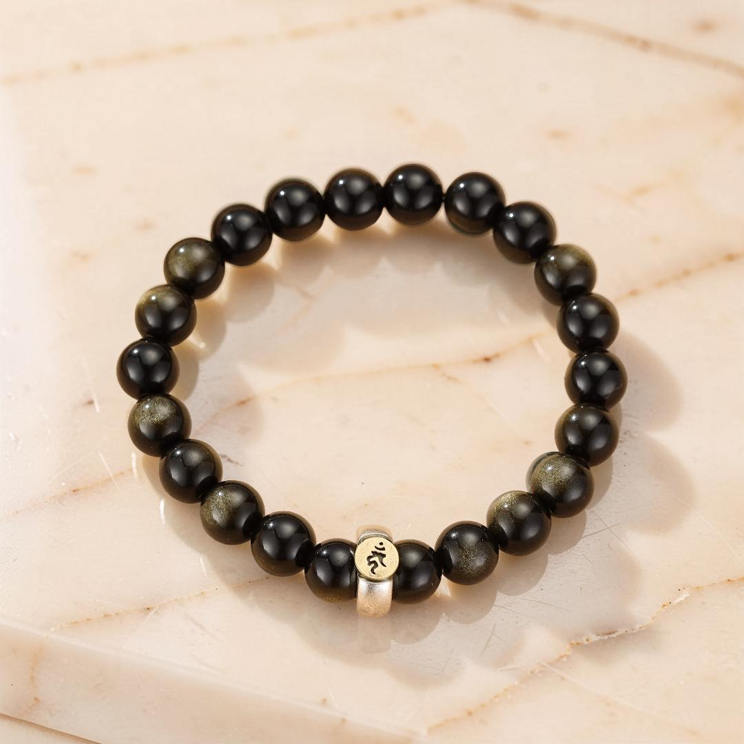 ATELIER-TIBET – Bracelet Obsidienne Cheval/Coq – Force Intérieure, Argent