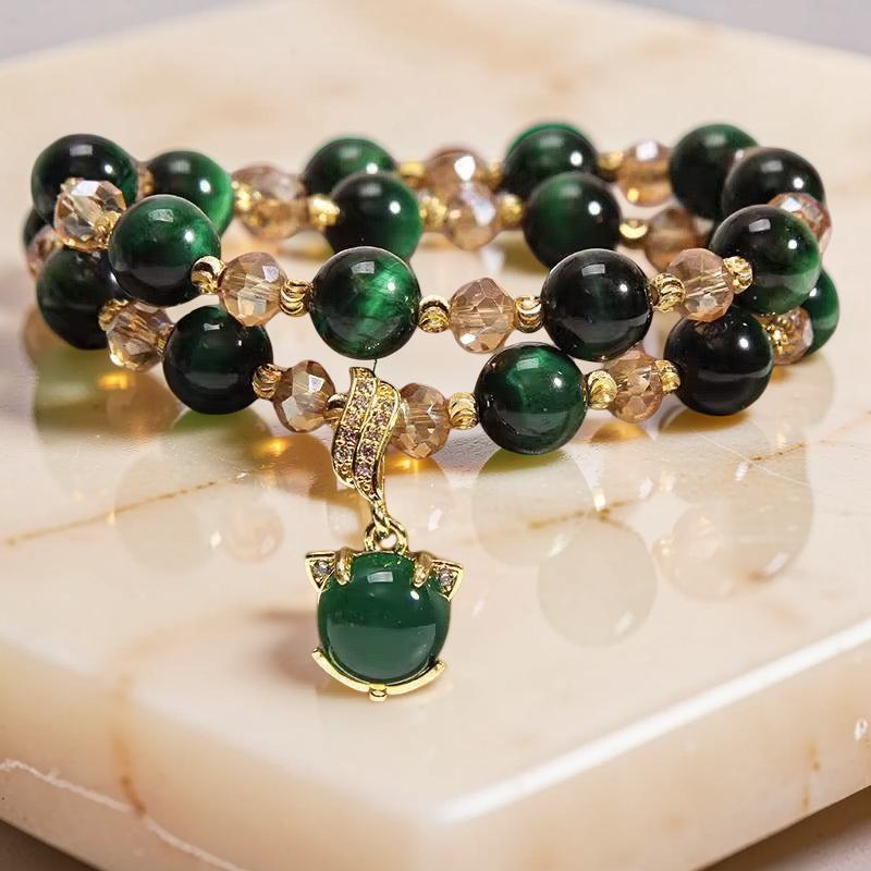 ATELIER-TIBET – Bracelet Œil de Tigre – Charme Félin, Argent Plaqué Or