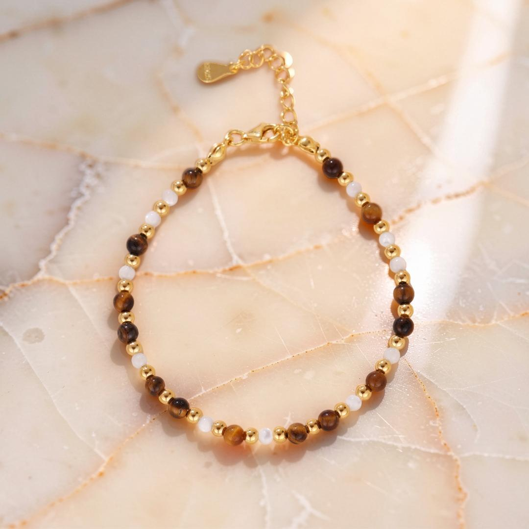 ATELIER-TIBET – Bracelet Œil de Tigre – Charme Royal, Argent Plaqué Or