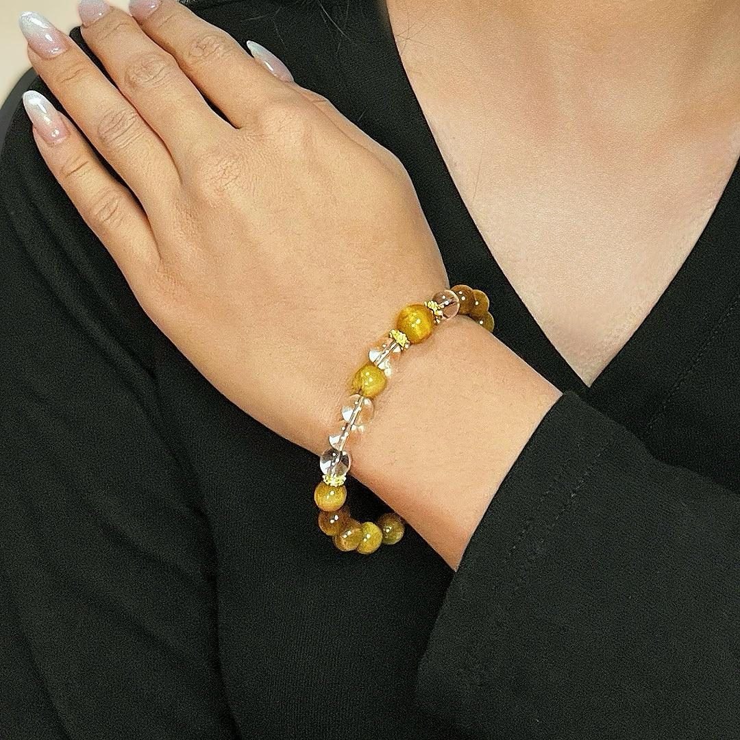 ATELIER-TIBET – Bracelet Œil de Tigre et Cristal de Roche – Force Féminine