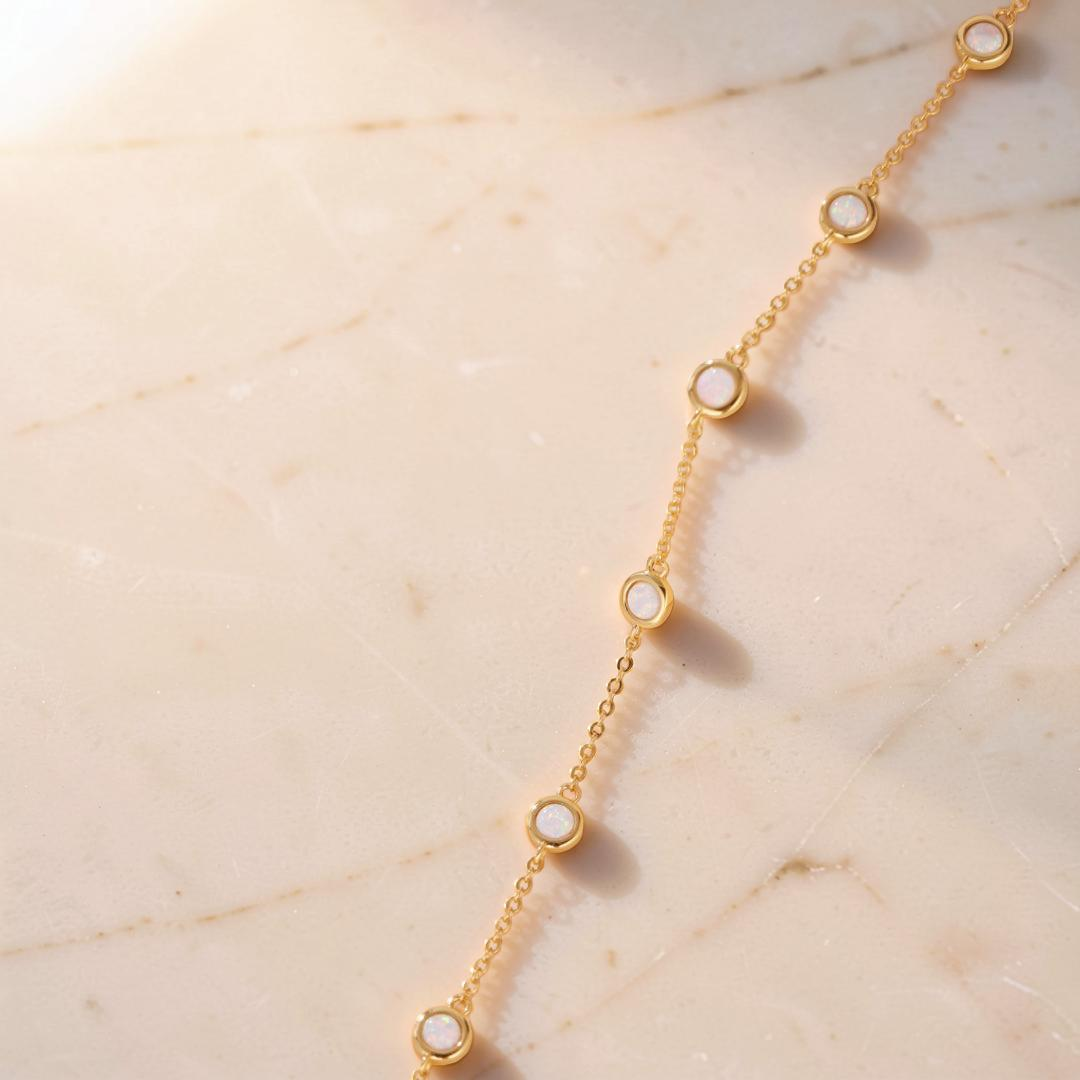 ATELIER-TIBET – Bracelet Opale – Éclat de Neige, Argent Plaqué Or