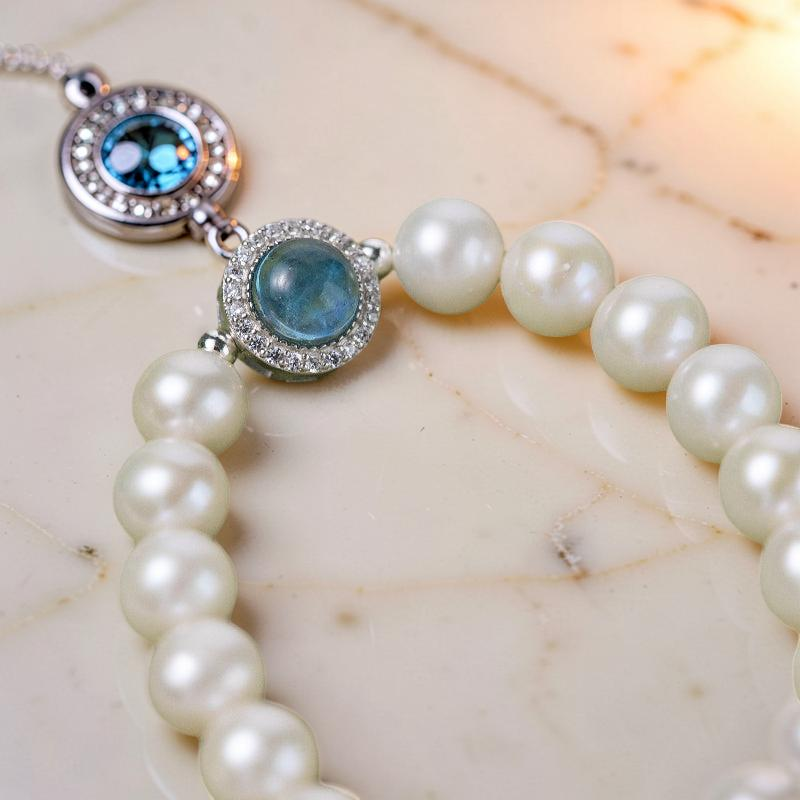 ATELIER-TIBET – Bracelet Perle et Aigue Marine – Harmonie Océanique, Argent