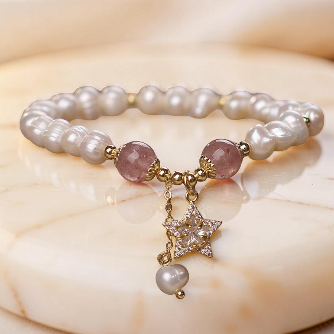 ATELIER-TIBET – Bracelet Perle et Quartz Fraise – Étoile Mystique