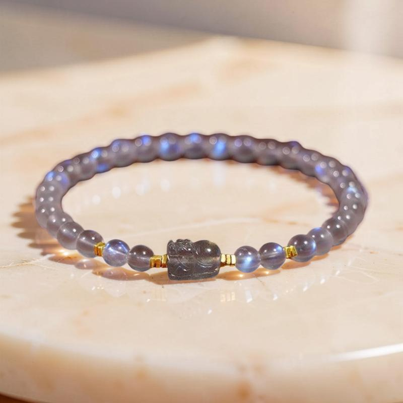 ATELIER-TIBET – Bracelet Pi Xiu Pierre de Lune et Labradorite – Magie Nocturne, Argent Plaqué Or