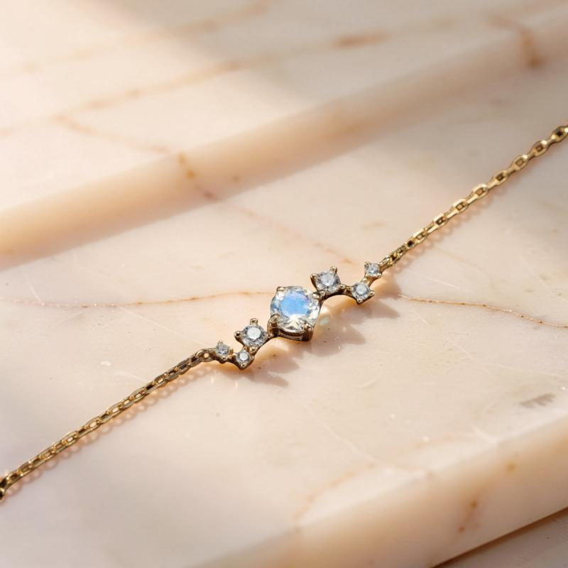 ATELIER-TIBET – Bracelet Pierre de Lune – Éblouissement, Argent Plaqué Or