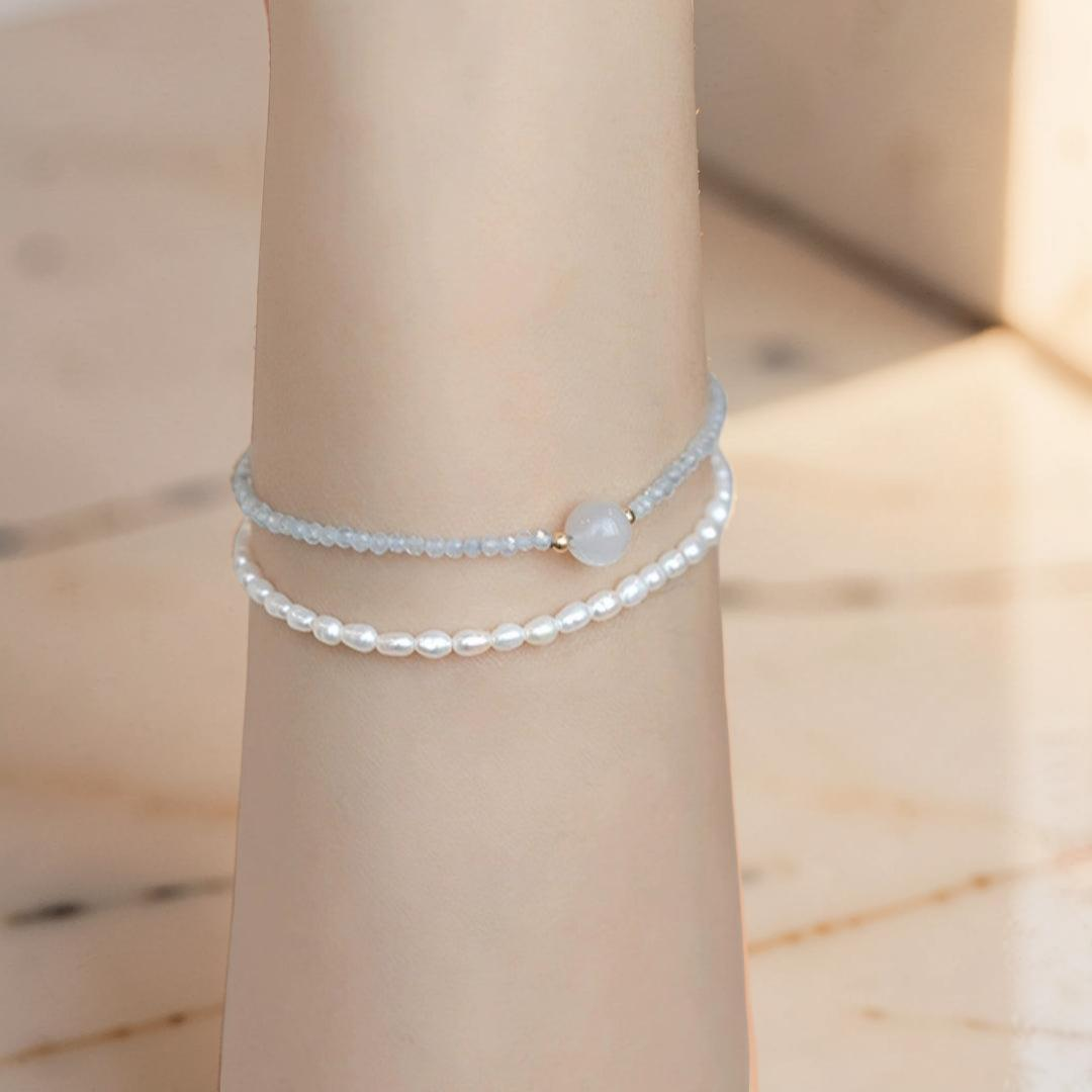 ATELIER-TIBET – Bracelet Pierre de Lune et Aigue Marine – Rêverie des Flots
