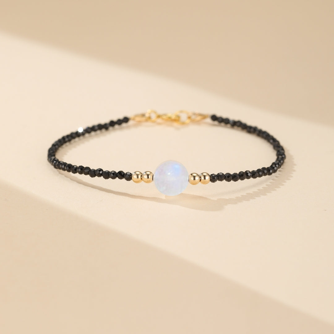 ATELIER-TIBET – Bracelet Pierre de Lune et Spinelle – Lumière, Plaqué Or