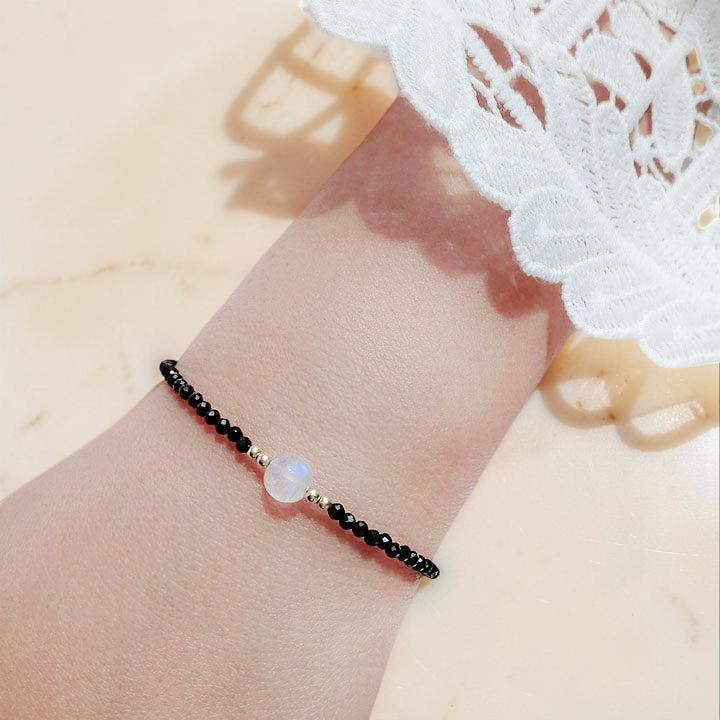 ATELIER-TIBET – Bracelet Pierre de Lune et Spinelle – Lumière, Plaqué Or