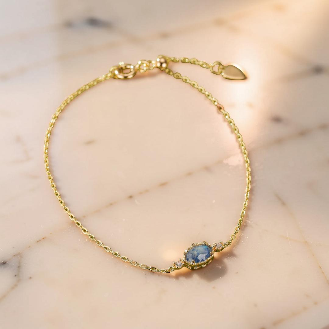 ATELIER-TIBET – Bracelet Pierre de Lune – Luna, Argent Plaqué Or