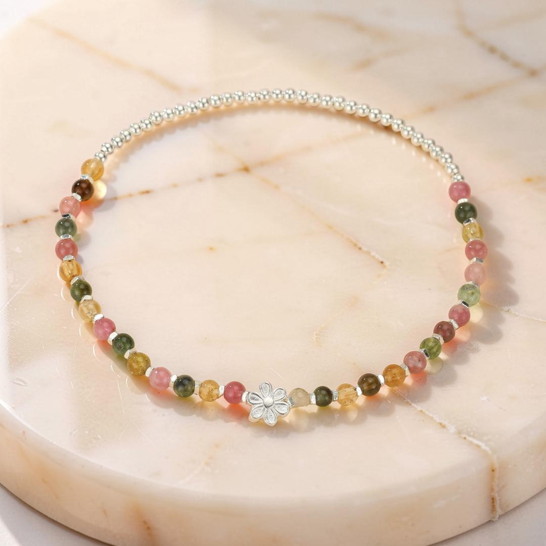 ATELIER-TIBET – Bracelet Tourmaline – Cerise de Printemps, Argent 925