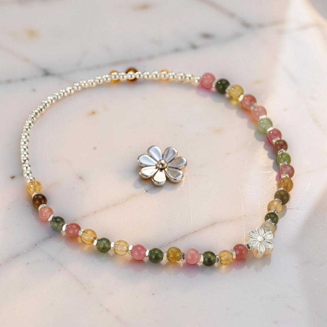 ATELIER-TIBET – Bracelet Tourmaline – Cerise de Printemps, Argent 925