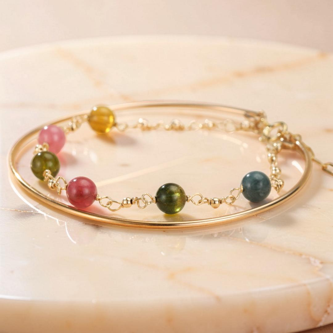 ATELIER-TIBET – Bracelet Tourmaline – Harmonie Cosmique, Plaqué Or 14k