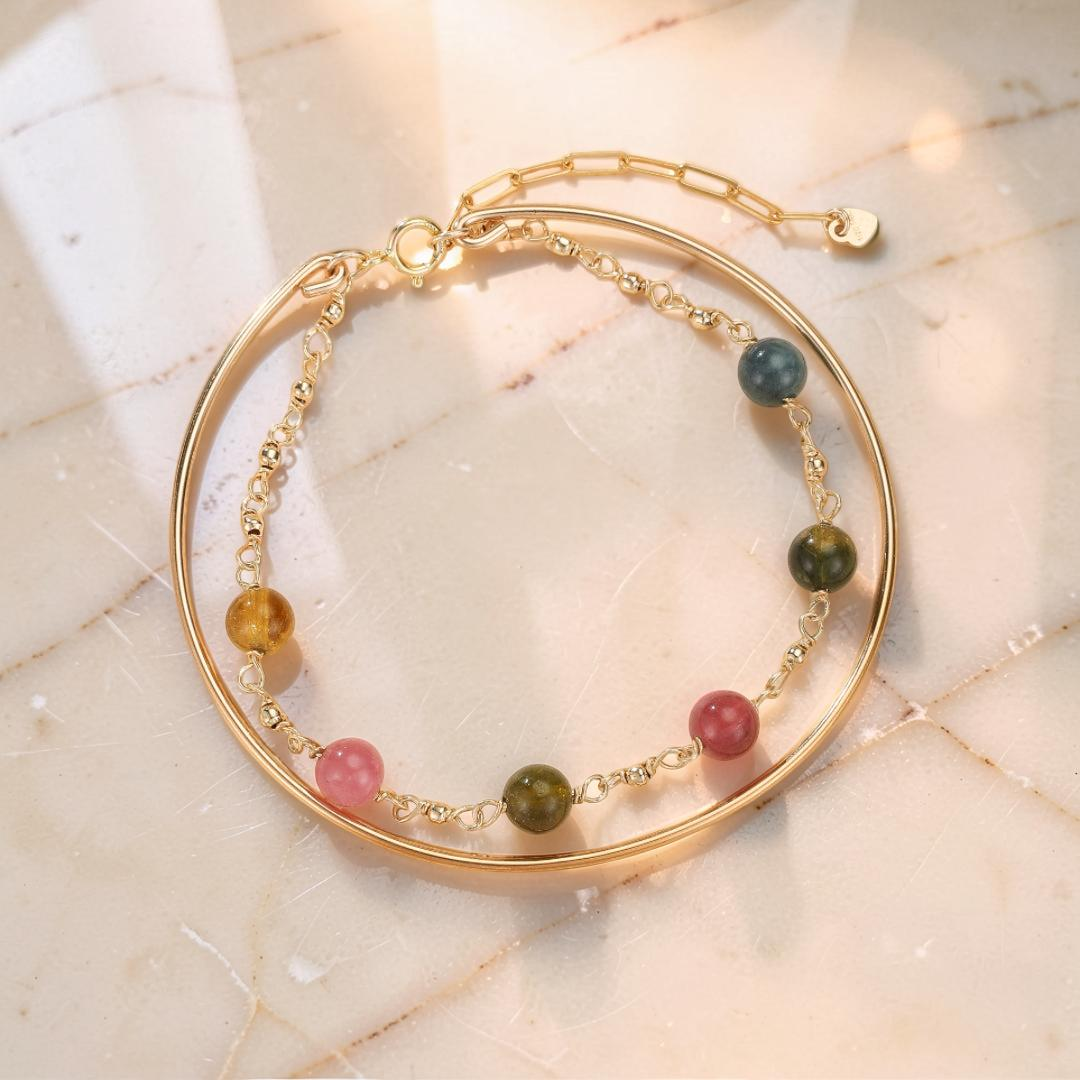 ATELIER-TIBET – Bracelet Tourmaline – Harmonie Cosmique, Plaqué Or 14k