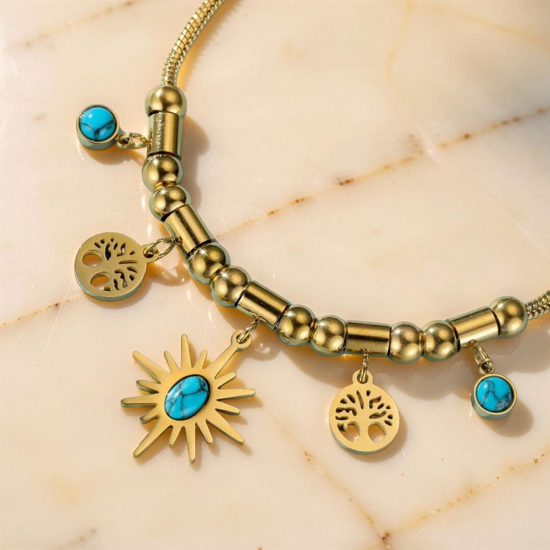 ATELIER-TIBET – Bracelet Turquoise Arbre de Vie – Aura Dorée