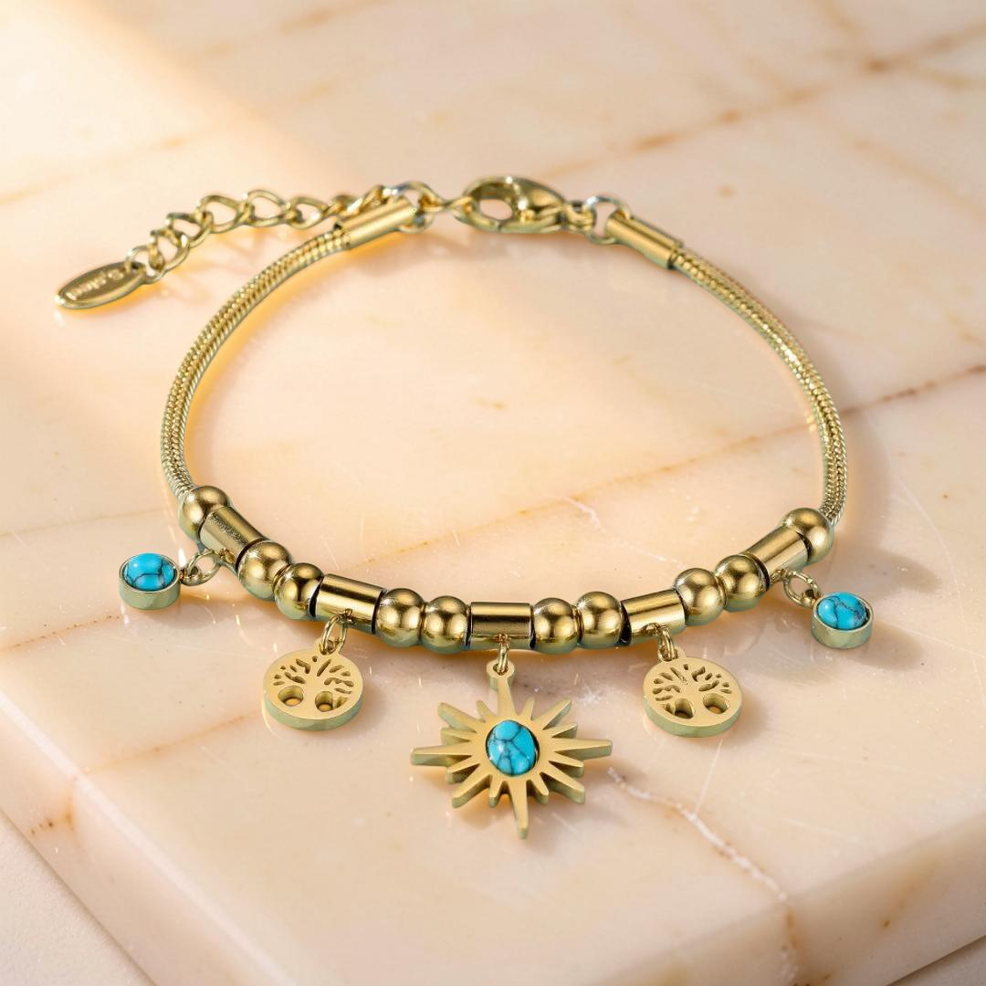 ATELIER-TIBET – Bracelet Turquoise Arbre de Vie – Aura Dorée
