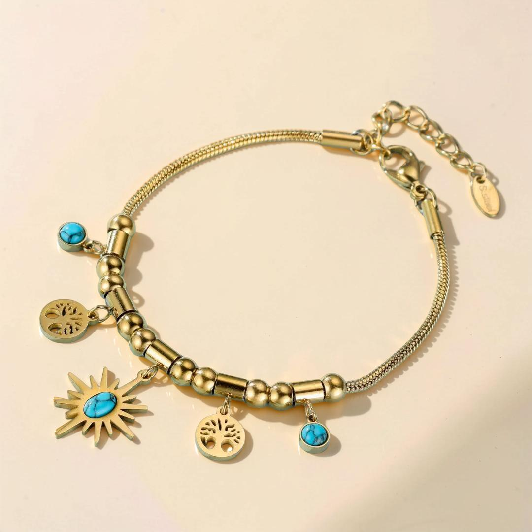 ATELIER-TIBET – Bracelet Turquoise Arbre de Vie – Aura Dorée