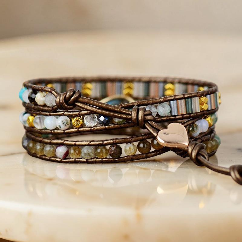 ATELIER-TIBET – Bracelet Wrap Labradorite – Radiance Naturelle, Cuir